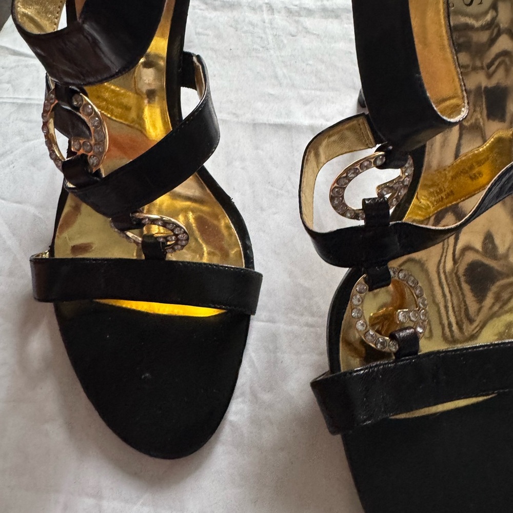 Guess by Marciano Black and Gold Strappy Sandals New